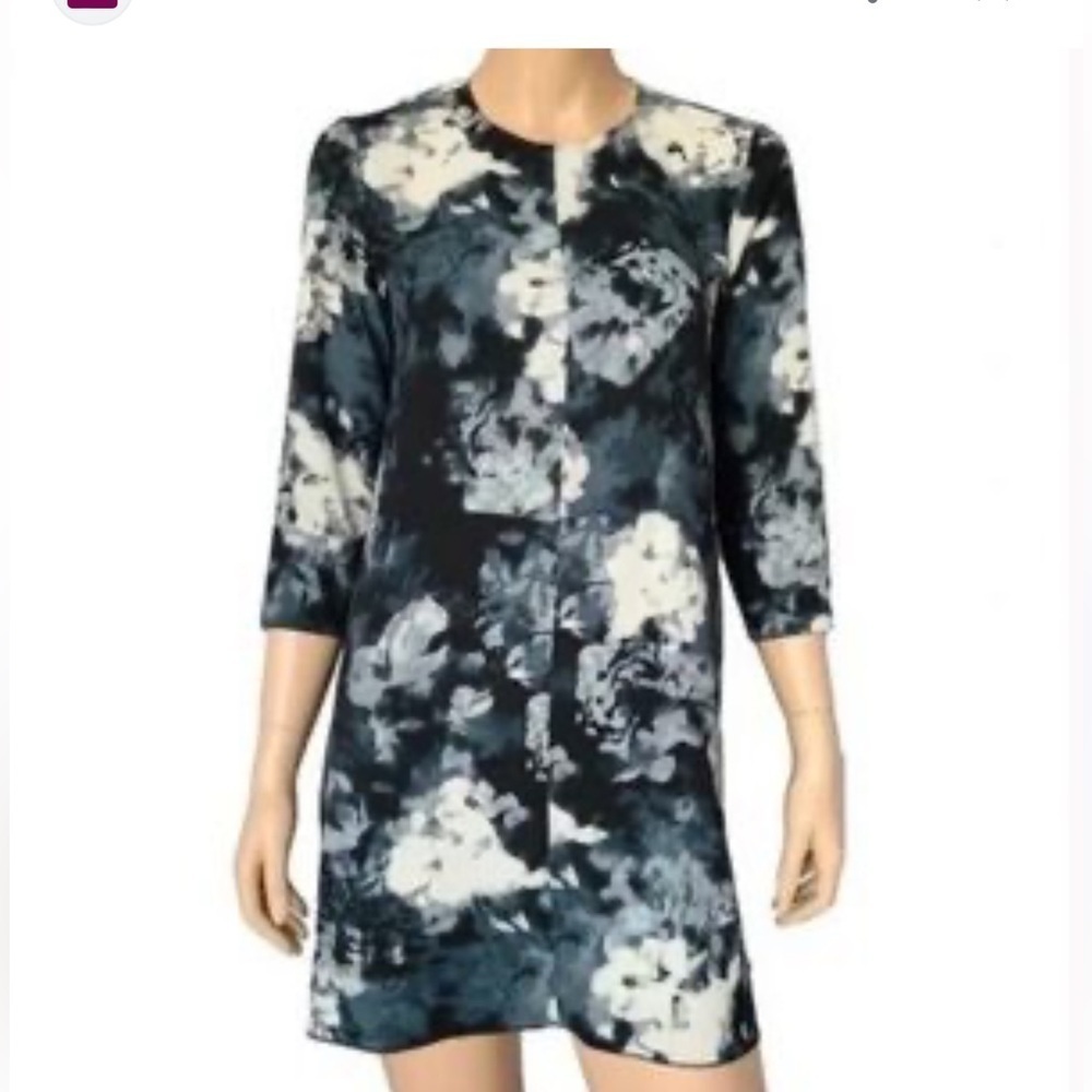 Wilfred Aritzia Gray Floral Myosotis Mini Dress in xSmall print pattern